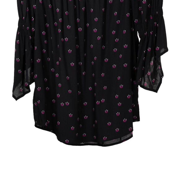 Express Women's Blouse Black Pink Floral Off Shoulder Ribbed 3/4 Sleeve Top M - Picture 3 of 9